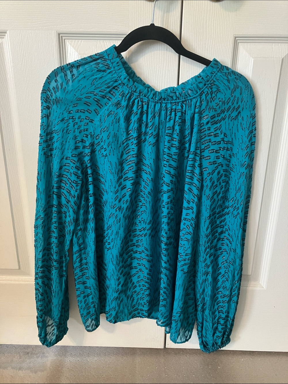 Lilly Pulitzer Teal Printed Long-Sleeve Peasant Blouse